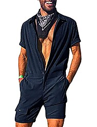 cheap -Men&#039;s Workout Tracksuit Short Sleeve Zip-Front Coverall One Piece Action Back Jumpsuit with Multi Pockets
