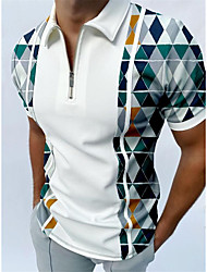 cheap -Men&#039;s Golf Shirt 3D Print Argyle Turndown Casual Daily Zipper Print Short Sleeve Tops Casual Fashion Comfortable Sports White