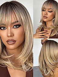 cheap -Brown Wigs for Women Synthetic Wig Matte Kinky Straight with Bangs Wig Long Light Blonde Synthetic Hair 20 Inch Color Gradient Comfortable Blonde