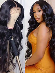 cheap -Human Hair 13x6 Lace Front Wig Free Part Brazilian Hair Body Wave Black Wig 150% Density Cosplay Soft Easy to Carry Fashion Comfortable For Women&#039;s Long Human Hair Lace Wig Lightinthebox / Daily Wear