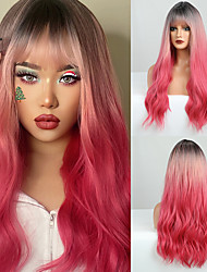 cheap -Synthetic Wig Natural Wave With Bangs Wig 26 inch Ombre Pink Synthetic Hair Women&#039;s Soft Fashion Fluffy Gradient