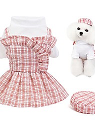 cheap -Plaid Dog Dress with Hat Spring Summer Puppy Dresses for Small Dogs Girl Pet Clothes Outfit Apparel Cute Lattice Cat Skirt Clothing (Small, Pink)