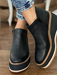 cheap -Women&#039;s Boots Booties Ankle Boots Platform Wedge Heel Round Toe Casual Minimalism Daily PU Leather Zipper Fall Spring Solid Colored Light Brown Dark Brown Black