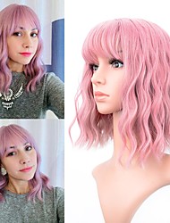 cheap -Pink Wig Purple Wig Pastel Wavy Wig With Air Bangs Women&#039;s Short Bob Purple Pink Wigs Curly Wavy Shoulder Length Pastel Bob Synthetic Cosplay Wig for Girls Daily Use Colorful Wigs
