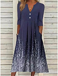 cheap -Women&#039;s A Line Dress Midi Dress Blue Gray Wine Royal Blue Half Sleeve Floral Ruched Print Spring Summer V Neck Casual Classic 2022 S M L XL XXL 3XL