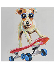 cheap -Oil Painting Handmade Hand Painted Wall Art Square Modern Cute Dog On Skateboard Animal Home Decoration Decor Rolled Canvas No Frame Unstretched