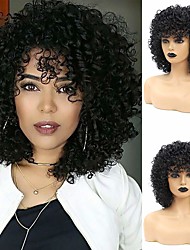 cheap -Short Curly Wigs for Black Women Afro Wig with Bangs Natural Synthetic Hair Wigs Daily Party Full Wigs for African American