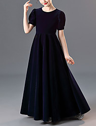 cheap -A-Line Ankle Length Junior Bridesmaid Dress Party Velvet Short Sleeve Jewel Neck with Buttons 2022 / Wedding Party