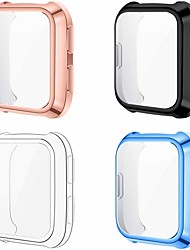 cheap -4 Pack Smartwatch Screen Protector with Case Compatible with Fitbit Versa/Versa SE Smartwatch Soft TPU Plated Slim Full Coverage Screen Protective Bumper Cover (Black/Clear/Light Blue/Rose Gold)