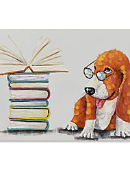 cheap -Oil Painting Handmade Hand Painted Wall Art Modern Dog and Book Animal Abstract Picture  Home Decoration Decor Rolled Canvas No Frame Unstretched