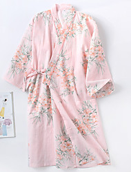 cheap -Women&#039;s Pajamas Robes Gown Bathrobes 1 pc Flower Fashion Comfort Kimono Robes Home Wedding Party Vacation Bamboo Breathable Gift V Wire Lace up Print Pocket Spring Summer Gray Pink / Lace Up / Spa