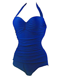 cheap -Women&#039;s Swimwear One Piece Monokini Bathing Suits Plus Size Swimsuit Tummy Control Open Back for Big Busts Solid Color Black Wine Royal Blue Red Navy Blue V Wire Bathing Suits New Vacation Fashion