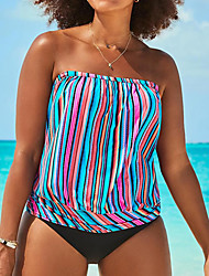 cheap -Women&#039;s Swimwear Tankini 2 Piece Plus Size Swimsuit Open Back Printing for Big Busts Striped Blue Tube Top Strapless Bathing Suits Sports Casual Vacation / Sexy / Modern / Spa / New / Padded Bras