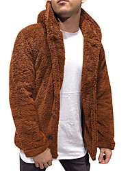 cheap -mens fuzzy sherpa jacket hoodie fluffy fleece open front cardigan button down soft coat fall outwear winter warm thicken lined jackets with pocket for men brown