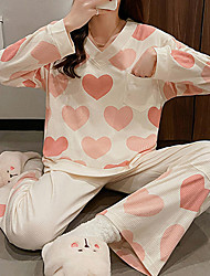 cheap -Women&#039;s Pajamas Sets 1 set Heart Lovers Fashion Comfort Home Daily Bed Bamboo Breathable Gift V Wire T shirt Pant Elastic Waist Print Spring Summer Pink
