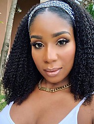 cheap -Curly Headband Wig Human Hair Wigs for Black Women 14 inch Brazilian Curly None Lace Front Wigs Human Hair Scarf No Gel Gluelees Remy Hair Headband Wig