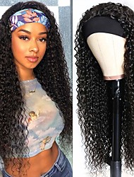cheap -Headband Wig Long Deep Wave Curly for Black Women Synthetic 24 Inch Long Curly Headband Wigs Natural Black Heat Resistant for Daily Wear (Black) No Colored Headband