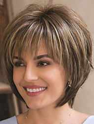 cheap -Pixie Cut Layered Short Brown Wigs with Bangs Straight Synthetic Wigs for White Women (Blonde Mixed Brown)