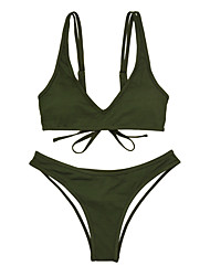 cheap -Women&#039;s Swimwear Bikini 2 Piece Normal Swimsuit Slim Plain Green Camisole Strap Bathing Suits New Vacation Fashion / Sexy / Padded Bras