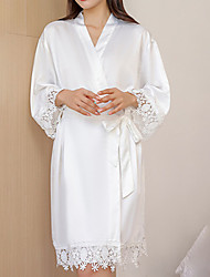 cheap -Women&#039;s Pajamas Robes Gown Bathrobes 1 pc Pure Color Lovers Fashion Comfort Home Wedding Party Spa Silk Gift V Wire Lace up Lace Fall Spring White Pink / Satin