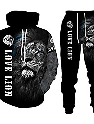 cheap -The Lion King Autumn and Winter 3D Printing Men&#039;s Hooded Sweater Suit Men&#039;s Sportswear Photo Color2 L