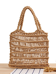 cheap -Women&#039;s Top Handle Bag Straw Bag Shoulder Bag Straw Solid Color Daily Going out Camel White