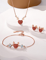 cheap -Women&#039;s Clear Red Bridal Jewelry Sets Classic Heart Korean Cute S925 Sterling Silver Earrings Jewelry Rose Gold For Wedding Engagement 1 set