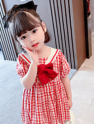 cheap -Girls Short-Sleeved Princess Dress Summer New Bow Cute Navy Style Baby Girl Plaid Cotton Dress