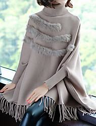cheap -Women&#039;s Cloak Capes Knitted Pure Color Stylish Elegant Casual Long Sleeve Sweater Cardigans Turtleneck Spring Summer Black Gray Khaki