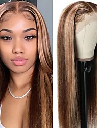 cheap -Ombre Blonde Highlight Straight Lace Front Wigs Human Hair for Black Women 10A Brazilian Remy Hair Honey Blonde Wig Free Part Pre Plucked with Baby Hair 150%/180% Density 14-24 Inch