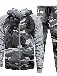 cheap -Men&#039;s Casual Camo Hoodie Tracksuit Set Long Sleeve Full-Zip Running Jogging Athletic Sweat Suits Set Two Pieces