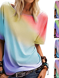cheap -Women&#039;s clothing rainbow gradient printing casual top round neck short sleeve loose t-shirt