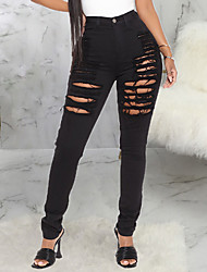cheap -Women&#039;s Fashion Jeans Distressed Jeans Cut Out Full Length Pants Casual Weekend Micro-elastic Plain Comfort Mid Waist Black S M L XL XXL