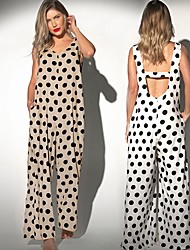 cheap -Women&#039;s new vest backless v-neck polka dot temperament one-piece wide-leg pants casual loose home commuter pants