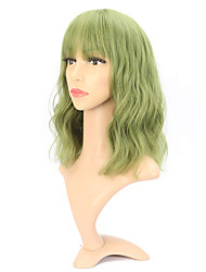 cheap -Natural Wavy Wig With Air Bangs Short Bob Matcha Green Wigs Women&#039;s Shoulder Length Wigs Curly Wavy Synthetic Cosplay Wig Pastel Bob Wig for Girl Colorful Wigs(12 Matcha Green)