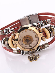 cheap -Women Premium Leather Watch Triple Bracelet Watch Butterfly Charm Wristwatch Fashion Quartz Watch for Women Analog Quartz Casual