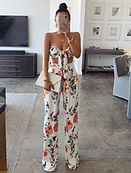cheap -Women&#039;s Sexy Floral Casual Holiday Two Piece Set Tube Top Crop Top Pants Sets Pant Wide leg pants Bell bottoms Lace up Print Tops