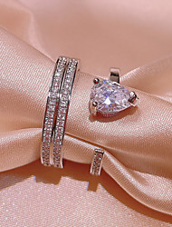 cheap -Women Open Cuff Ring Wedding Layered Silver Brass Precious Simple Fashion Holiday 1pc AAA Cubic Zirconia / Women&#039;s