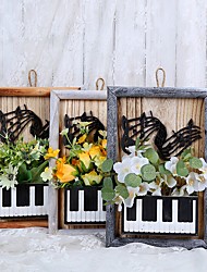 cheap -Piano Photo Frame Flower Basket Creative Decorative Flower Basket With Silk Flower Living Room Wooden Color Wall Hanging Flower Pot Factory Wholesale