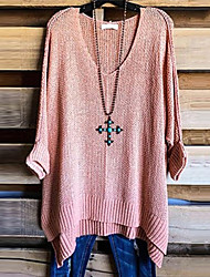 cheap -Women&#039;s Sweater Pullover Jumper Knitted Pure Color Stylish Basic Casual 3/4 Length Sleeve Sweater Cardigans V Neck Spring Summer Pink