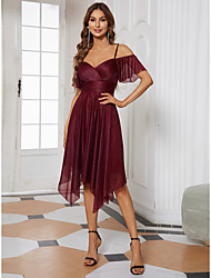 cheap -A-Line Elegant Bright Cocktail Party Dress Sweetheart Neckline Short Sleeve Asymmetrical Chiffon with Ruched Draping Tier 2022