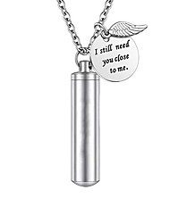 cheap -cylinder urn necklace for ashes cremation jewelry/keychain for human pet stainless steel memorial keepsake pendant with angel wing charm ashes jewelry-silver m