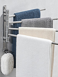 cheap -Stainless Steel Towel Bar Rotating Towel Rack Bathroom Wall Mount Swivel Towel Holder Rail with Hook Towel Bars 4 Bars