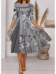 cheap -Women&#039;s A Line Dress Knee Length Dress Blue Gray Half Sleeve Floral Print Spring Summer Crew Neck Elegant Casual 2022 S M L XL XXL 3XL