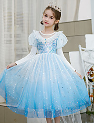 cheap -Princess Elsa Cosplay Costume Flower Girl Dress Vacation Dress Girls&#039; Movie Cosplay Party Cute Blue Dress Children&#039;s Day New Year Masquerade Organza