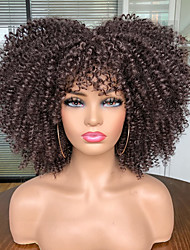 cheap -Dark Brown Wigs for Girl 14Inch Afro Kinky Curly Wig with Bangs for Black Women No Glue Full and Fluffy Bomb Short Curly Hair Wigs（4#）