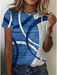 cheap -summer   cross-border irregular striped print short-sleeved v-neck casual t-shirt women