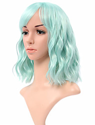 cheap -Natural Wavy Wig With Air Bangs Light Green Colorful Short Bob Wigs for Women&#039;s Shoulder Length Wigs Curly Wavy Cosplay Wig Bob Wig for Girls(12Light Green)