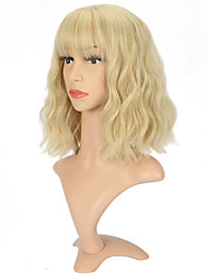cheap -Light Blonde Natural Wavy Bob Wig With Air Bangs Short Bob Wigs Women&#039;s Shoulder Length Wigs Curly Wavy Synthetic Cosplay for Girl Colorful Wigs(12Light Blonde)