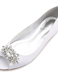 cheap -Women&#039;s Wedding Shoes Wedding Flats Bridal Shoes Crystal Flat Heel Peep Toe Basic Wedding Satin Loafer Summer Solid Colored White Black Purple